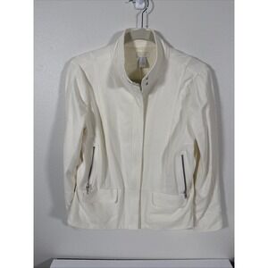 CHICO'S Women's Short Cream Lined Jacket Moto Zip Front Size 1 M E2